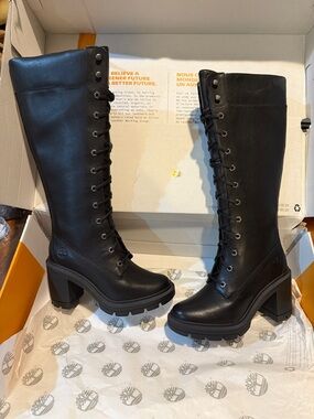 Timberland Black Lace-Up Knee-High Platform Boots
